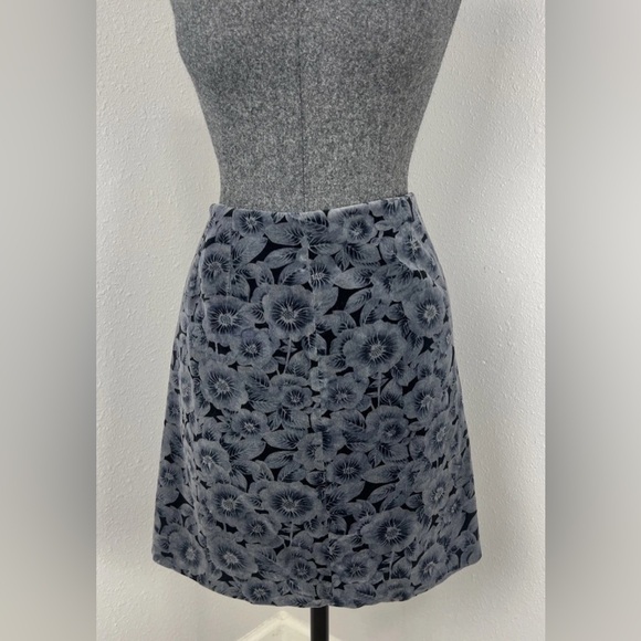 Vintage 90s Floral Blue Velvet Mini Pencil Skirt Ann Taylor Stretch Sz 6 Petite - Picture 10 of 10